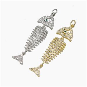 Copper Fishbone Charms Pendant Micropave Zirconia Mixed, approx 10-45mm [FN49954]
