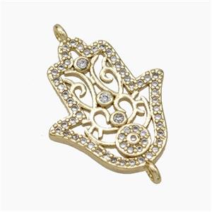 Copper Hamsahand Connector Pave Zirconia Gold Plated, approx 18-20mm [FN49963]