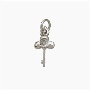 Copper Key Pendant Pave Zirconia Platinum Plated, approx 7-10mm [FN49985]