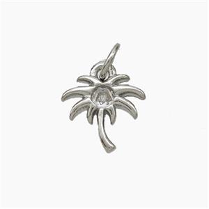 Coconut Palm Charms Copper Tree Pendant Pave Zirconia Platinum Plated, approx 10mm [FN49987]