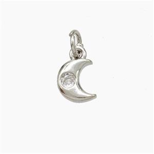 Copper Moon Pendant Pave Zirconia Platinum Plated, approx 6-8mm [FN49993]