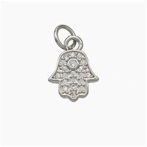 Copper Hamsahand Pendant Micropave Zirconia Platinum Plated, approx 10mm [FN50005]
