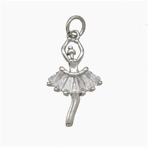 Copper Dancer Girls Pendant Pave Zirconia Platinum Plated, approx 12-20mm [FN50008]