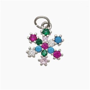 Copper Snowflake Pendant Pave Multicolor Zirconia Platinum Plated, approx 12mm [FN50014]