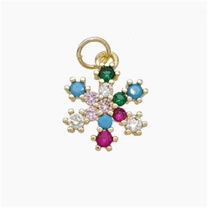 Copper Snowflake Pendant Pave Multicolor Zirconia Gold Plated, approx 12mm [FN50015]