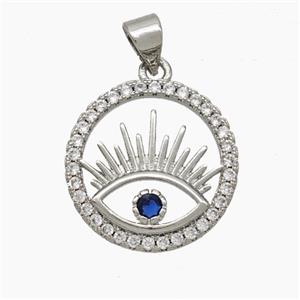Copper Eye Pendant Pave Zirconia Circle Platinum Plated, approx 18mm [FN50018]