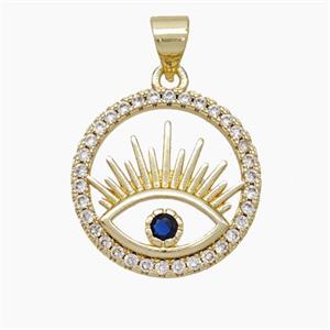 Copper Eye Pendant Pave Zirconia Circle Gold Plated, approx 18mm [FN50019]