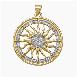 Copper Sun Charms Pendant Pave Zirconia Gold Plated, approx 27mm [FN50024]