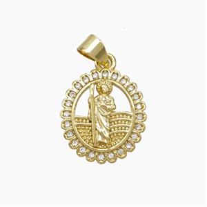 Copper Jesus Pendant Pave Zirconia Gold Plated, approx 14-16mm [FN50028]