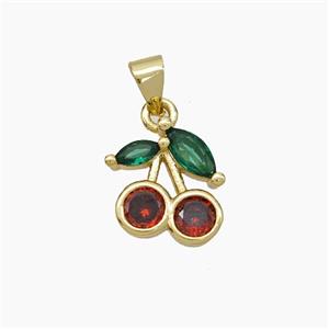 Copper Cherry Pendant Pave Zirconia Gold Plated, approx 12-15mm [FN50030]
