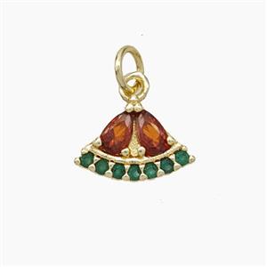 Copper Fan Pendnat Pave Zirconia Gold Plated, approx 9-12mm [FN50034]