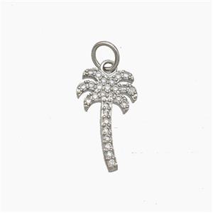 Coconut Palm Charms Copper Tree Pendant Pave Zirconia Platinum Plated, approx 10-16mm [FN50035]