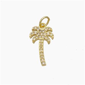 Coconut Palm Charms Copper Tree Pendant Pave Zirconia Gold Plated, approx 10-16mm [FN50036]