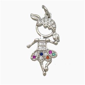 Copper Dancer Girls Pendant Pave Zirconia Platinum Plated, approx 13-23mm [FN50037]