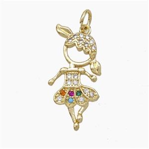 Copper Dancer Girls Pendant Pave Zirconia Gold Plated, approx 13-23mm [FN50038]