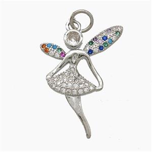 Copper Fairy Pendant Pave Zirconia Platinum Plated, approx 18-24mm [FN50039]