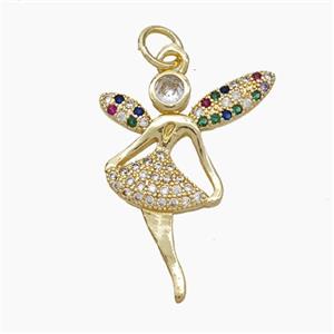 Copper Fairy Pendant Pave Zirconia Gold Plated, approx 18-24mm [FN50040]