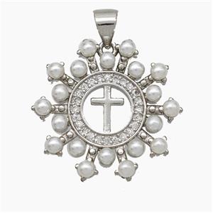 Copper Cross Pendant Pave Zirconia Pearlized Resin Platinum Plated, approx 22mm [FN50043]