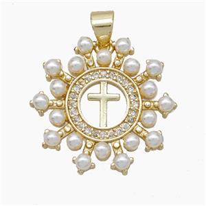 Copper Cross Pendant Pave Zirconia Pearlized Resin Gold Plated, approx 22mm [FN50044]
