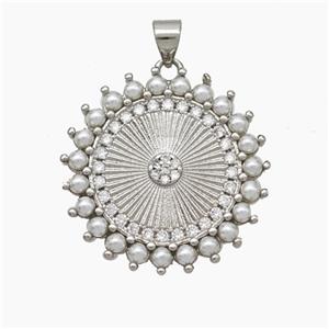 Copper Sun Pendant Pave Zirconia Pearlized Resin Platinum Plated, approx 26mm [FN50045]