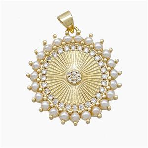 Copper Sun Pendant Pave Zirconia Pearlized Resin Gold Plated, approx 26mm [FN50046]