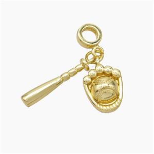 Baseball Gloves And Bat Charms Copper Sport Pendant Gold Plated, approx 10-12mm, 3-17mm, 7mm [FN50048]