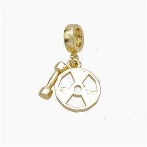 Copper Dumbbell And Fitness Gym Charms Pendant Sports Gold Plated, approx 10mm, 7mm [FN50057]