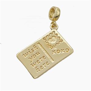 Postcard Charms Copper Pendant Gold Plated, approx 14-22mm, 7mm [FN50065]