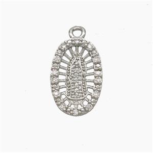 Virgin Mary Charms Copper Pendant Pave Zirconia Platinum Plated, approx 10-15mm [FN50068]