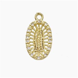 Virgin Mary Charms Copper Pendant Pave Zirconia Gold Plated, approx 10-15mm [FN50069]