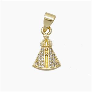 Catholic Crown Charms Copper Virgin Mary Pendant Pave Zirconia Gold Plated, approx 9-12mm [FN50071]