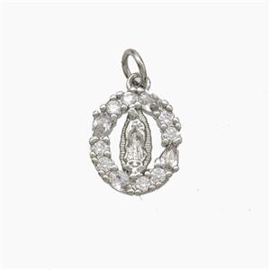 Virgin Mary Charms Copper Pendant Pave Zirconia Platinum Plated, approx 11-12mm [FN50072]