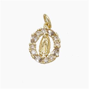 Virgin Mary Charms Copper Pendant Pave Zirconia Gold Plated, approx 11-12mm [FN50073]