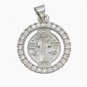 Jesus Charms Copper Pendant Pave Zirconia Platinum Plated, approx 18mm [FN50079]