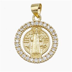 Jesus Charms Copper Pendant Pave Zirconia Gold Plated, approx 18mm [FN50080]