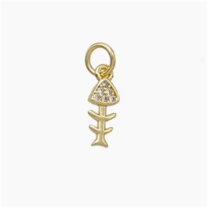 Copper Fishbone Charms Pendant Pave Zirconia Gold Plated, approx 4-10mm [FN50086]
