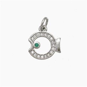 Copper Fish Pendnat Pave Zirconia Platinum Plated, approx 10-11mm [FN50087]