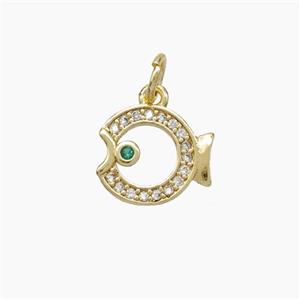 Copper Fish Pendnat Pave Zirconia Gold Plated, approx 10-11mm [FN50088]