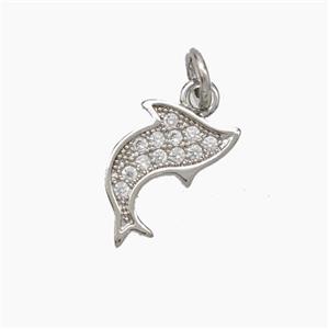 Copper Dolphin Pendant Pave Zirconia Platinum Plated, approx 9-12mm [FN50090]