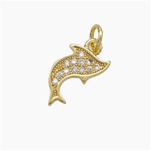 Copper Dolphin Pendant Pave Zirconia Gold Plated, approx 9-12mm [FN50091]