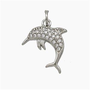 Copper Dolphin Pendant Pave Zirconia Platinum Plated, approx 15mm [FN50092]