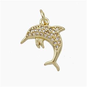 Copper Dolphin Pendant Pave Zirconia Gold Plated, approx 15mm [FN50093]