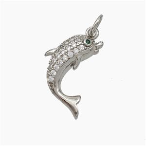 Copper Dolphin Pendant Pave Zirconia Platinum Plated, approx 12-15mm [FN50094]