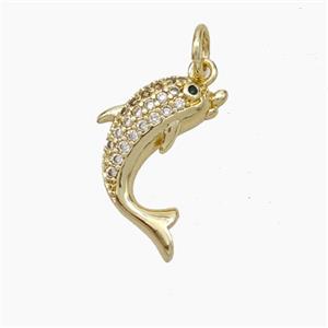 Copper Dolphin Pendant Pave Zirconia Gold Plated, approx 12-15mm [FN50095]