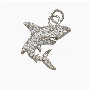 Copper Shark Pendant Pave Zirconia Platinum Plated, approx 16mm [FN50096]