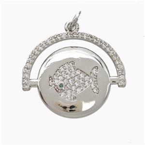 Copper Fish Pendant Pave Zirconia Platinum Plated, approx 20-22mm [FN50098]