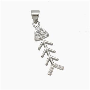 Copper Fishbone Pendant Pave Zirconia Platinum Plated, approx 7-21mm [FN50102]