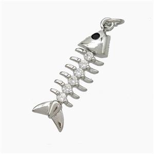 Copper Fishbone Pendant Pave Zirconia Platinum Plated, approx 8-25mm [FN50104]