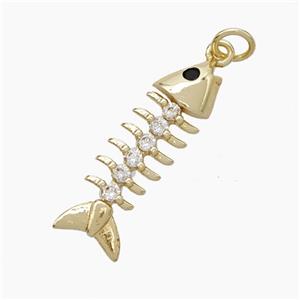 Copper Fishbone Pendant Pave Zirconia Gold Plated, approx 8-25mm [FN50105]