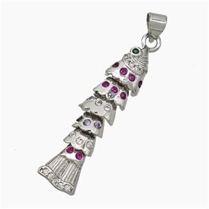 Copper Fishbone Pendant Pave Zirconia Platinum Plated, approx 8-32mm [FN50106]